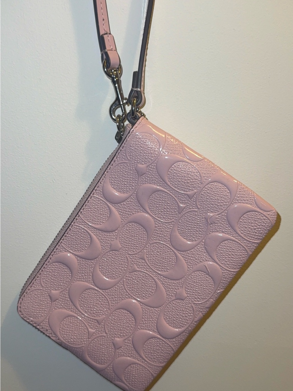 COACH Pink Signature Embossed Leather Wristlet - Picture 3 of 6